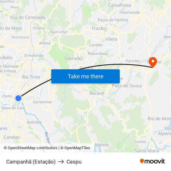 Campanhã (Estação) to Cespu map