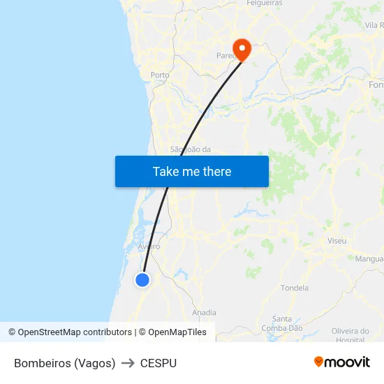 Bombeiros (Vagos) to CESPU map