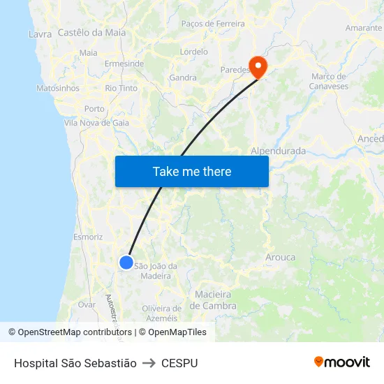 Hospital São Sebastião to CESPU map