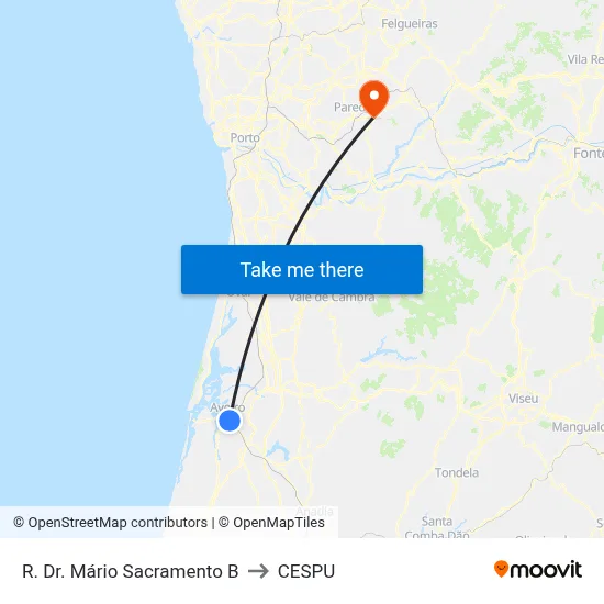 R. Dr. Mário Sacramento B to CESPU map