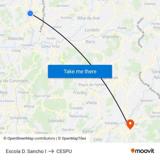Escola D. Sancho I to CESPU map