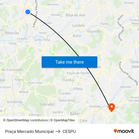 Praça Mercado Municipal to CESPU map