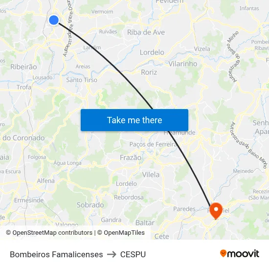 Bombeiros Famalicenses to CESPU map