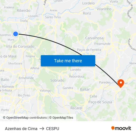 Azenhas de Cima to CESPU map