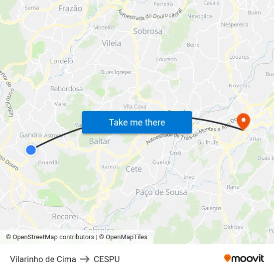 Vilarinho de Cima to CESPU map