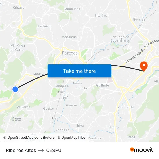 Ribeiros Altos to CESPU map