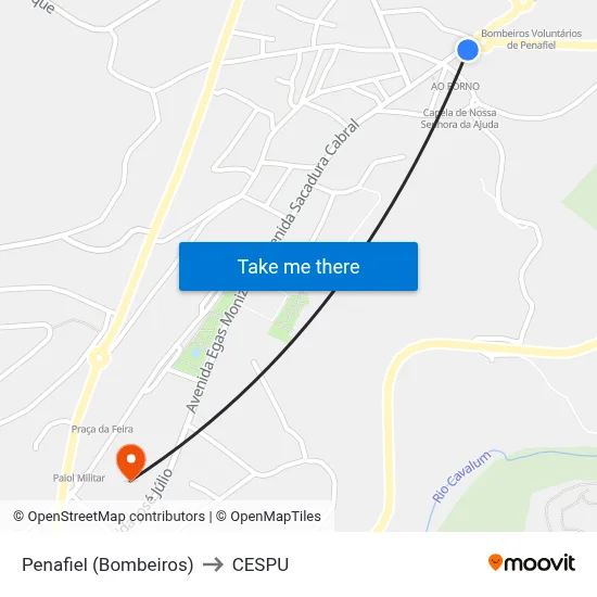 Penafiel (Bombeiros) to CESPU map