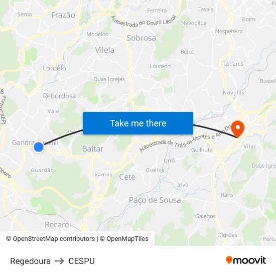 Regedoura to CESPU map