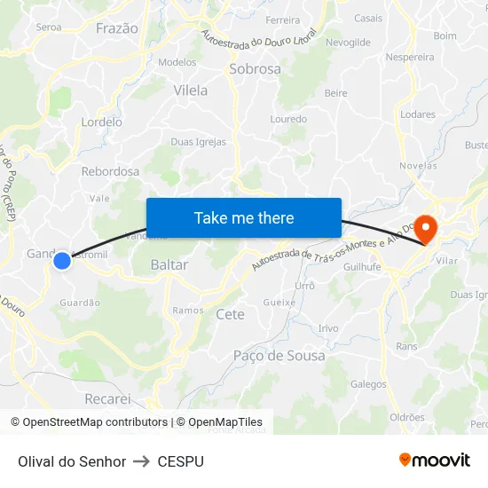 Olival do Senhor to CESPU map