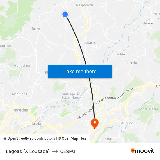 Lagoas (X Lousada) to CESPU map