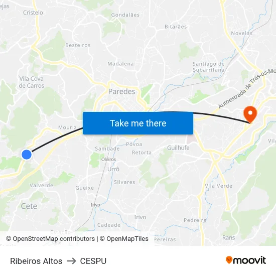 Ribeiros Altos to CESPU map