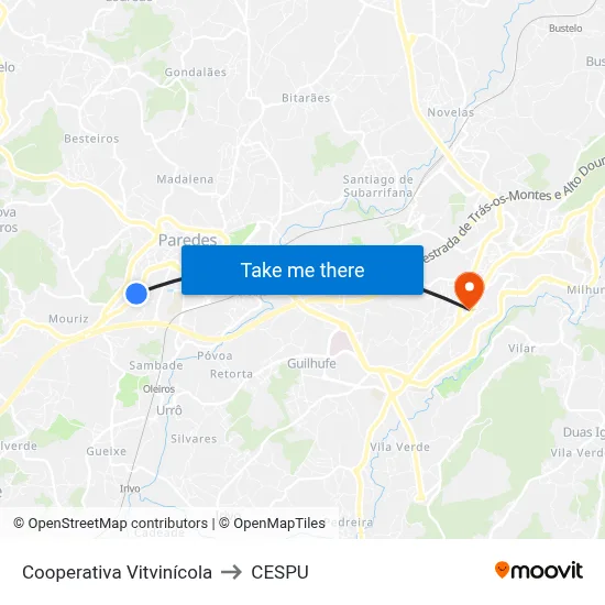 Cooperativa Vitvinícola to CESPU map