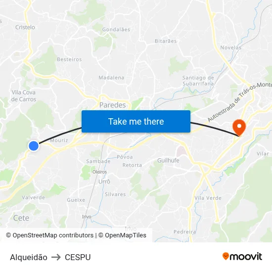 Alqueidão to CESPU map
