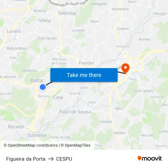 Figueira da Porta to CESPU map