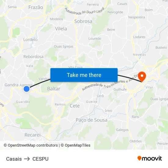 Casais to CESPU map