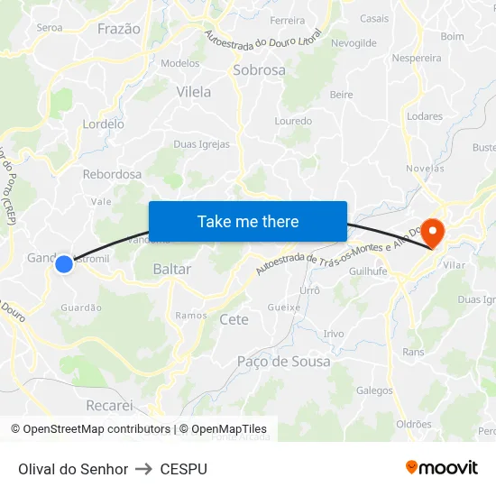 Olival do Senhor to CESPU map