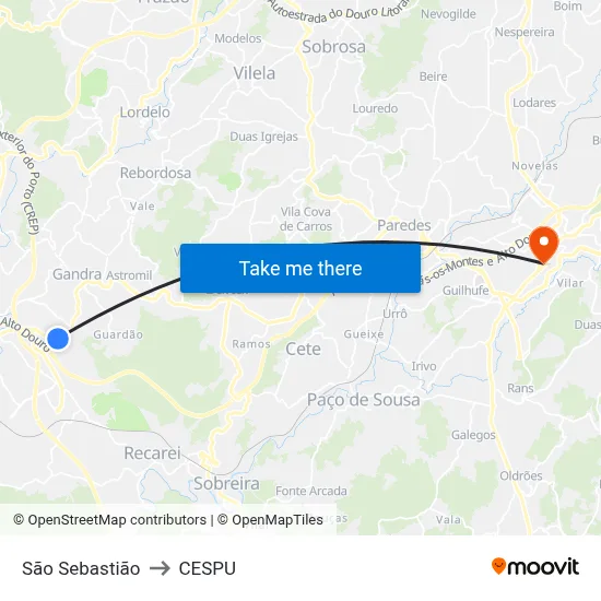 São Sebastião to CESPU map