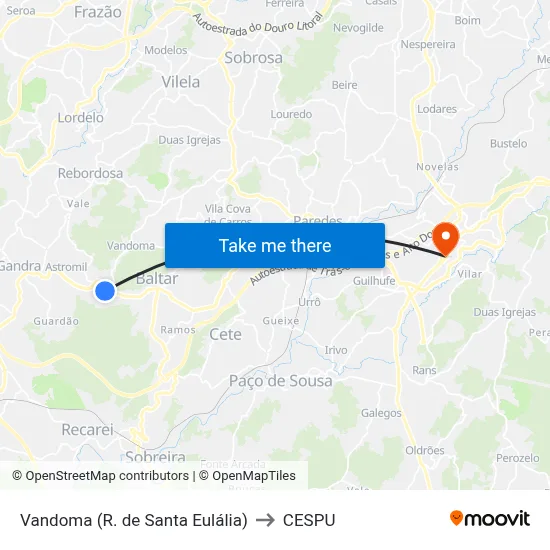 Vandoma (R. de Santa Eulália) to CESPU map
