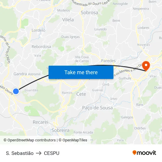 S. Sebastião to CESPU map
