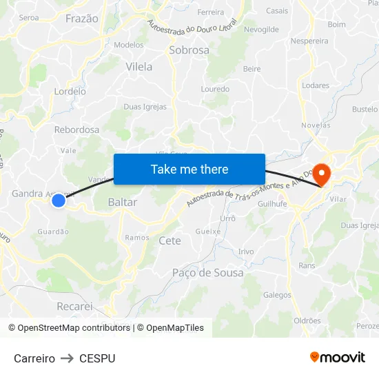 Carreiro to CESPU map