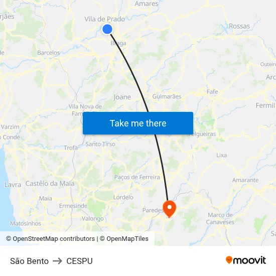 São Bento to CESPU map