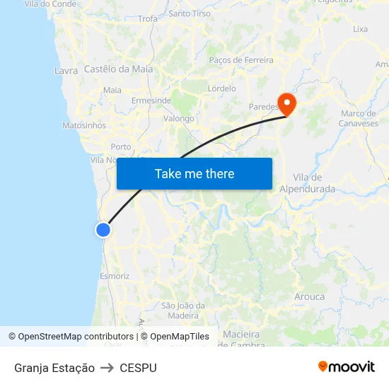 Granja Estação to CESPU map