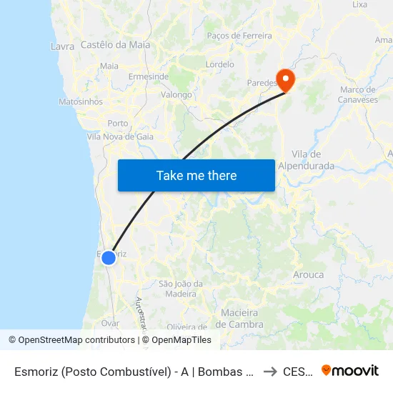 Esmoriz (Posto Combustível) - A | Bombas Gasolina to CESPU map