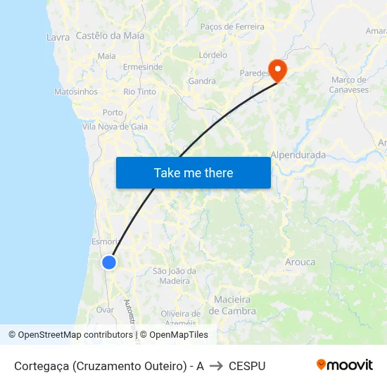 Cortegaça (Cruzamento Outeiro) - A to CESPU map