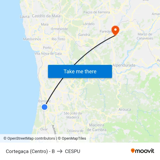 Cortegaça (Centro) - B to CESPU map