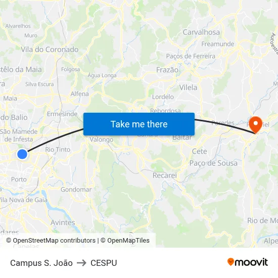 Campus S. João to CESPU map