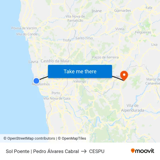 Sol Poente | Pedro Álvares Cabral to CESPU map