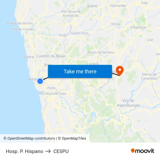 Hosp. P. Hispano to CESPU map