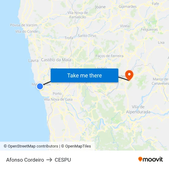 Afonso Cordeiro to CESPU map