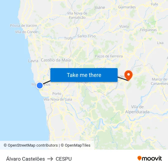Álvaro Castelões to CESPU map