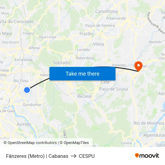 Fânzeres (Metro) | Cabanas to CESPU map