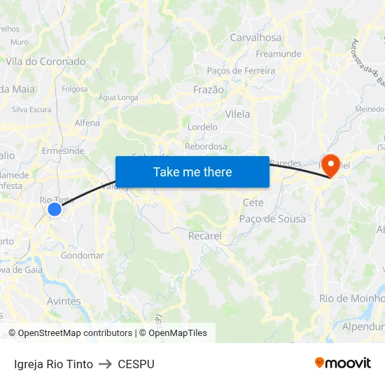 Igreja Rio Tinto to CESPU map