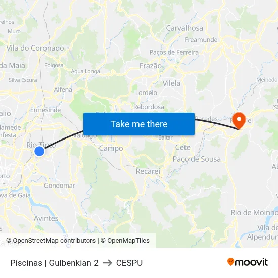 Piscinas | Gulbenkian 2 to CESPU map