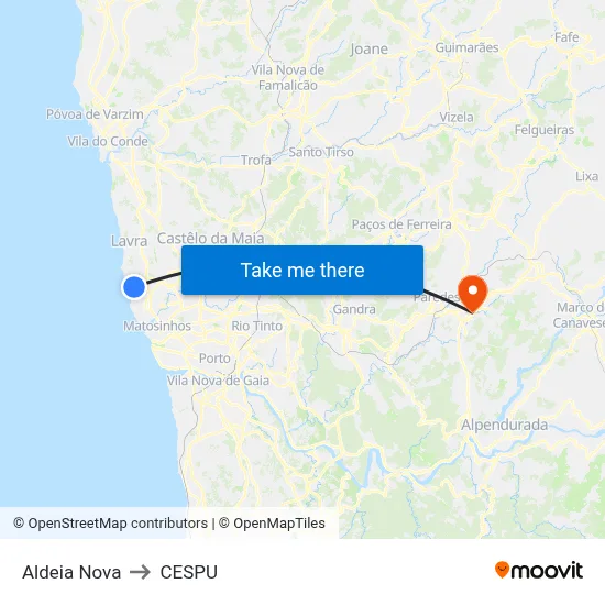 Aldeia Nova to CESPU map