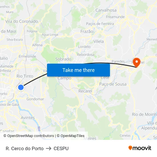 R. Cerco do Porto to CESPU map