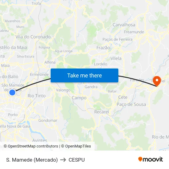 S. Mamede (Mercado) to CESPU map