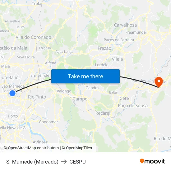 S. Mamede (Mercado) to CESPU map