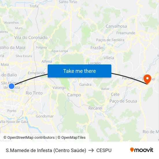 S.Mamede de Infesta (Centro Saúde) to CESPU map