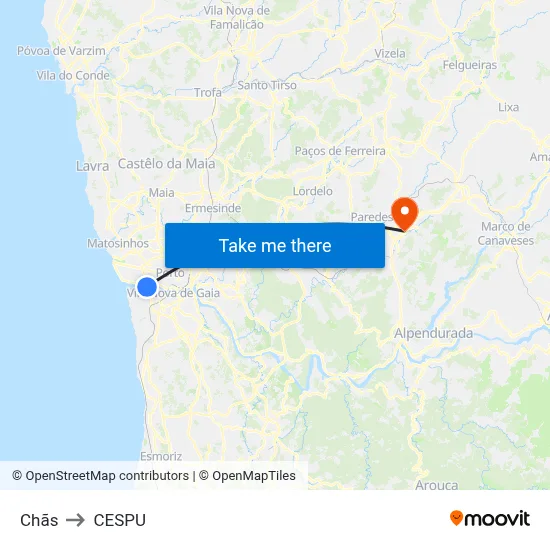 Chãs to CESPU map