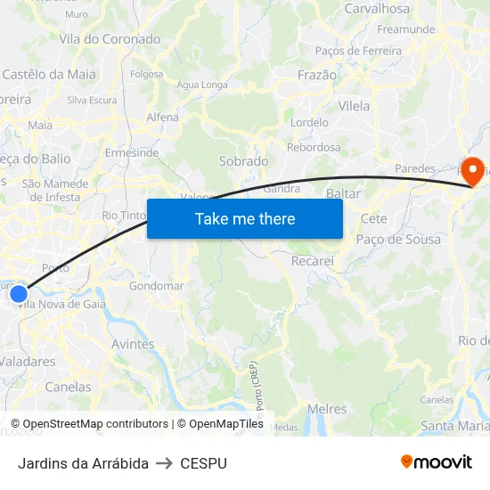 Jardins da Arrábida to CESPU map
