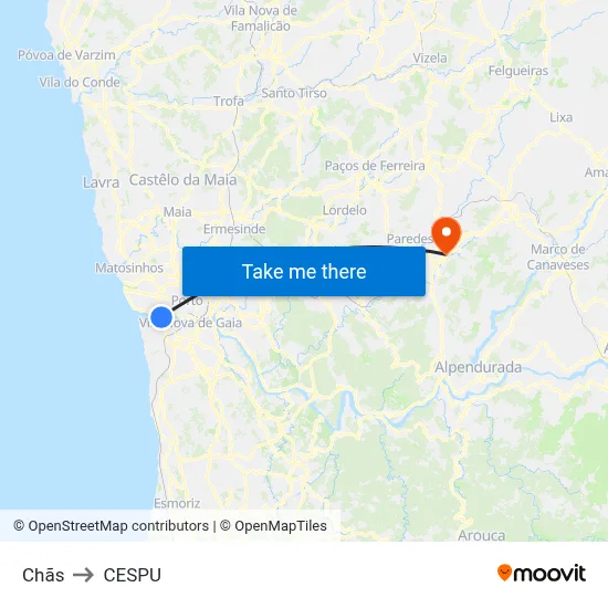 Chãs to CESPU map