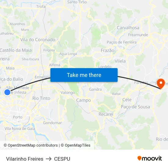 Vilarinho Freires to CESPU map