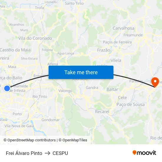 Frei Álvaro Pinto to CESPU map