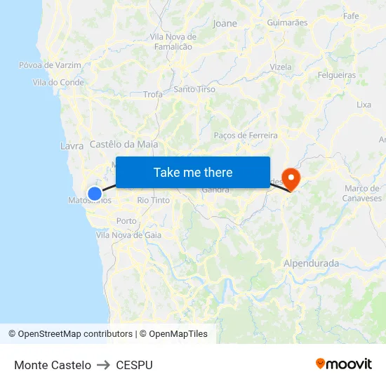 Monte Castelo to CESPU map