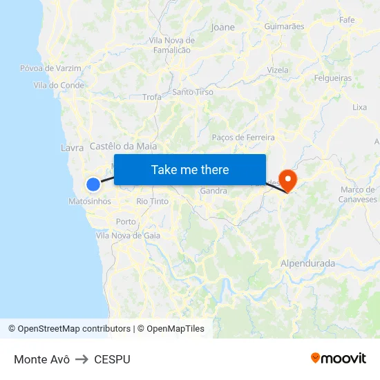 Monte Avô to CESPU map