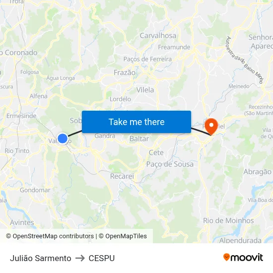 Julião Sarmento to CESPU map